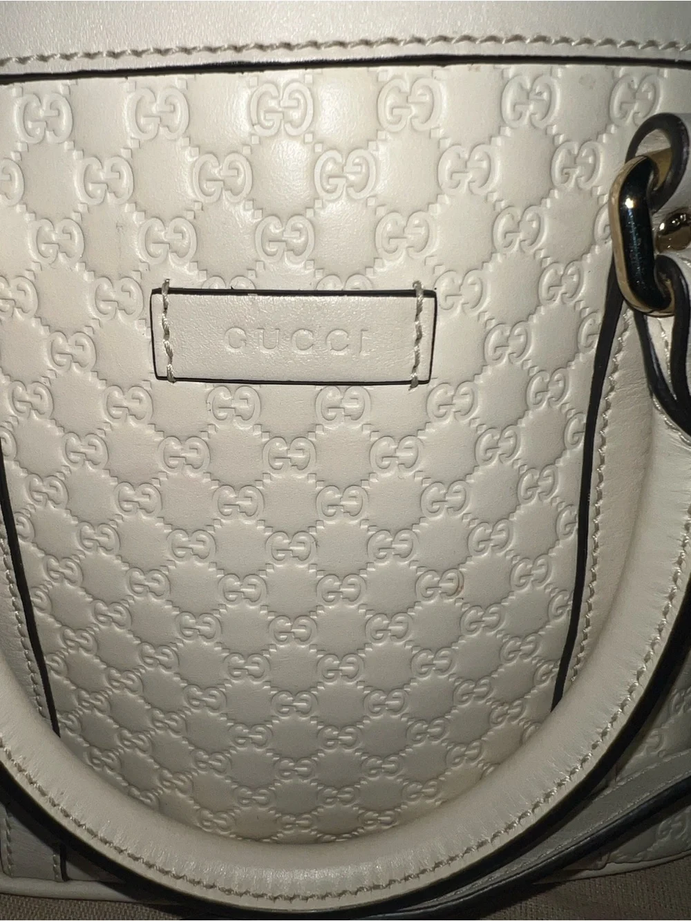 Gucci White Embossed Leather Satchel with Detachable Strap